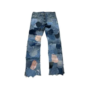 Jeans Blue/Pink Leather Fragmented  | StudioPolyvalent