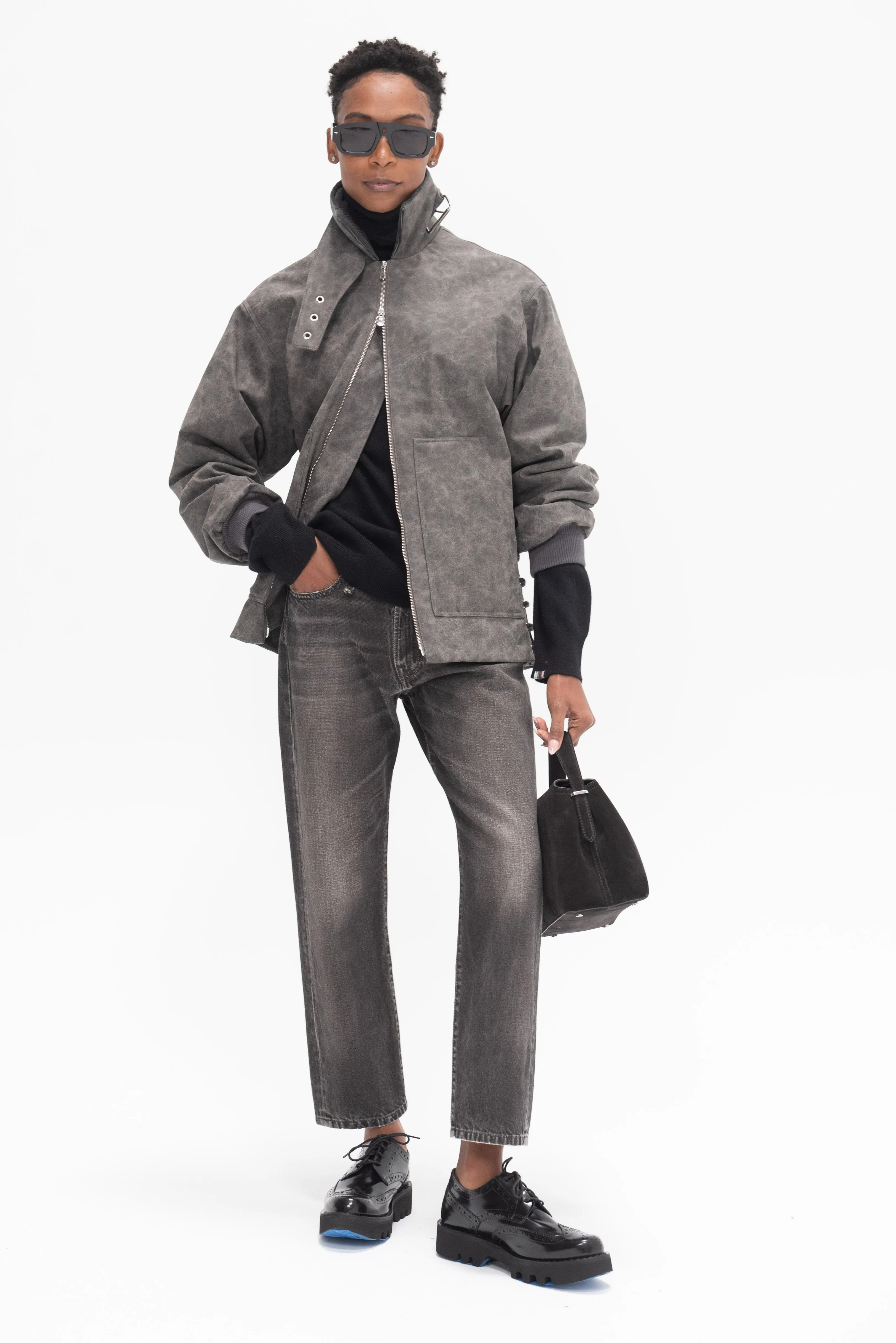 Laced Aviator Jacket, Gray