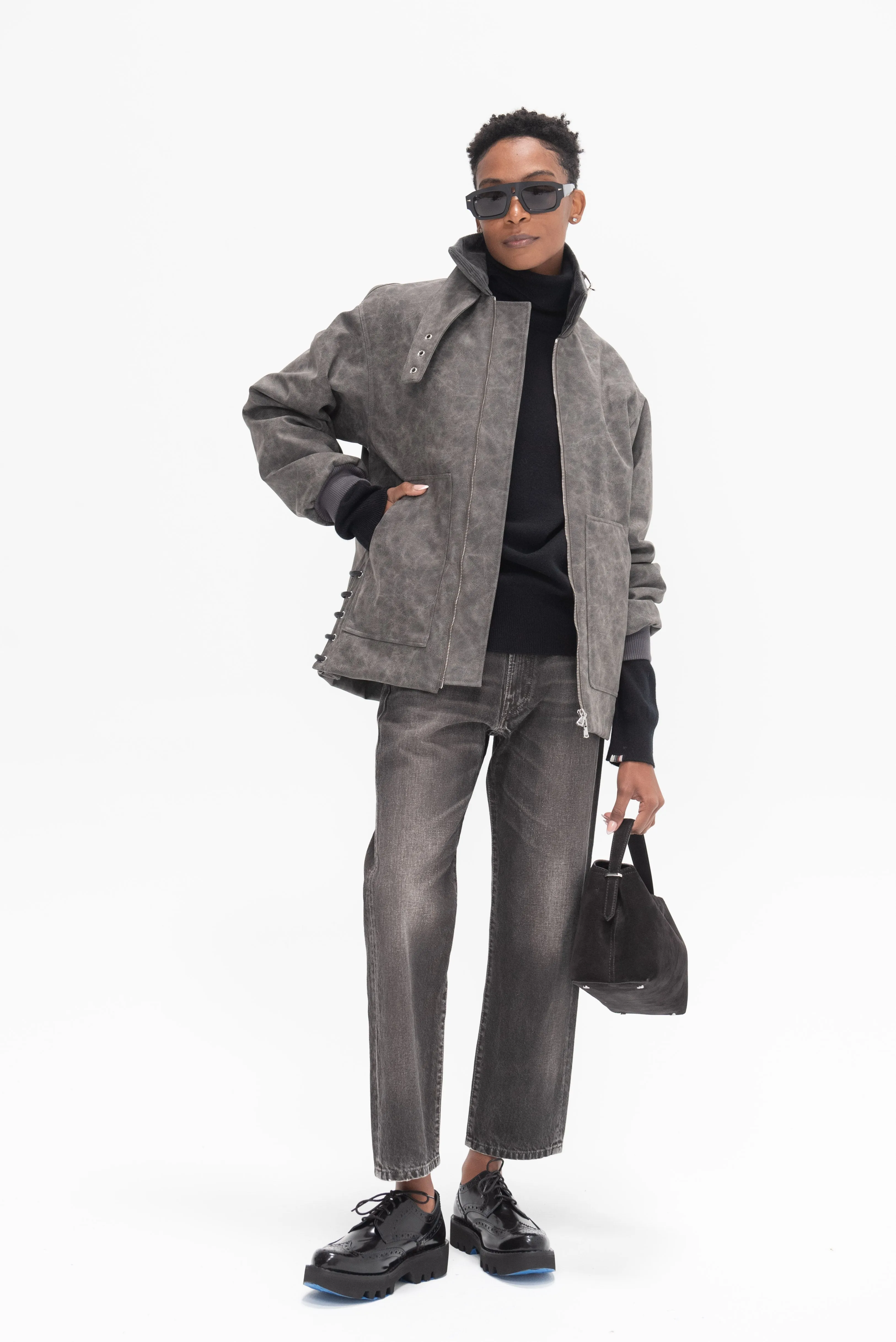 Laced Aviator Jacket, Gray