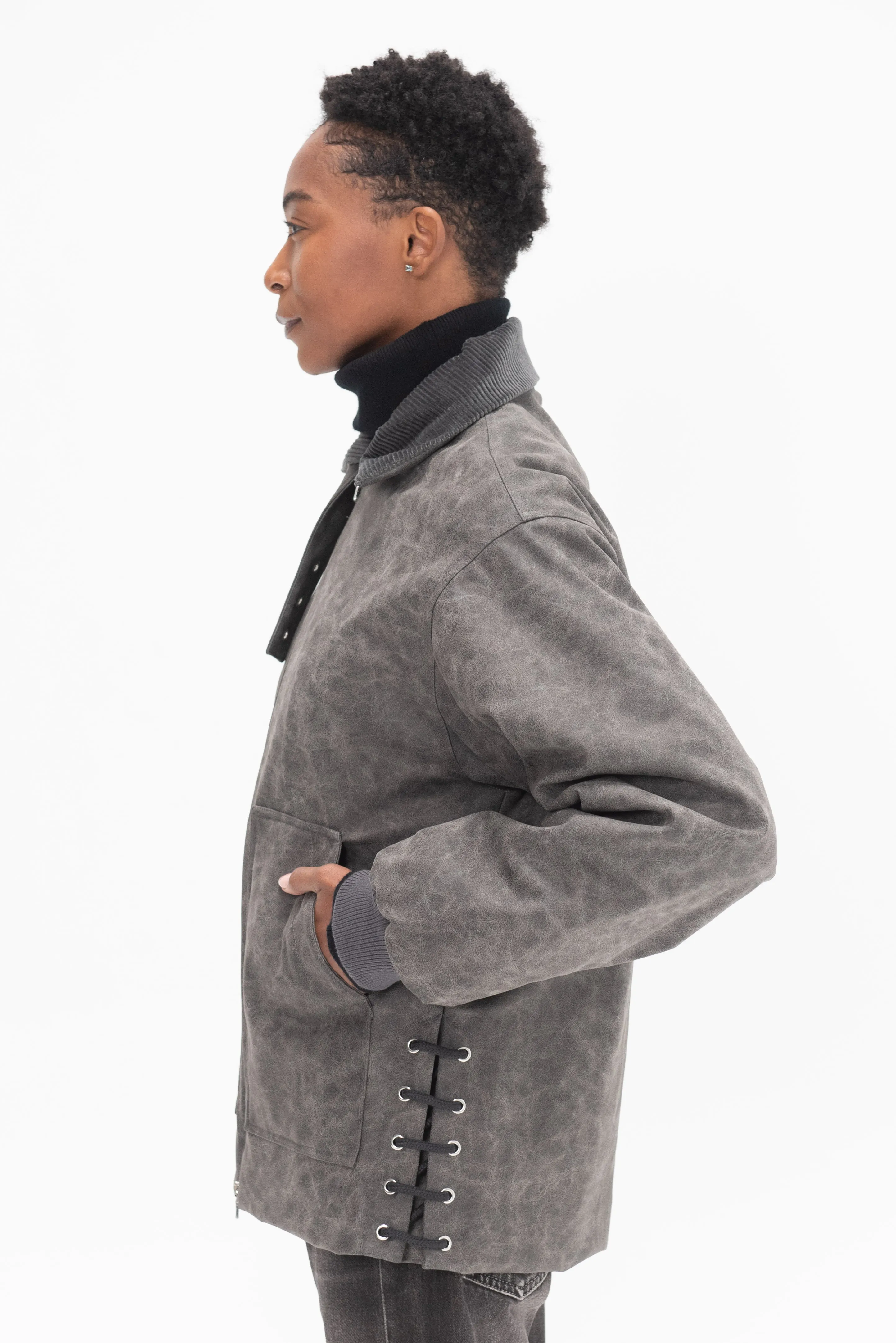 Laced Aviator Jacket, Gray