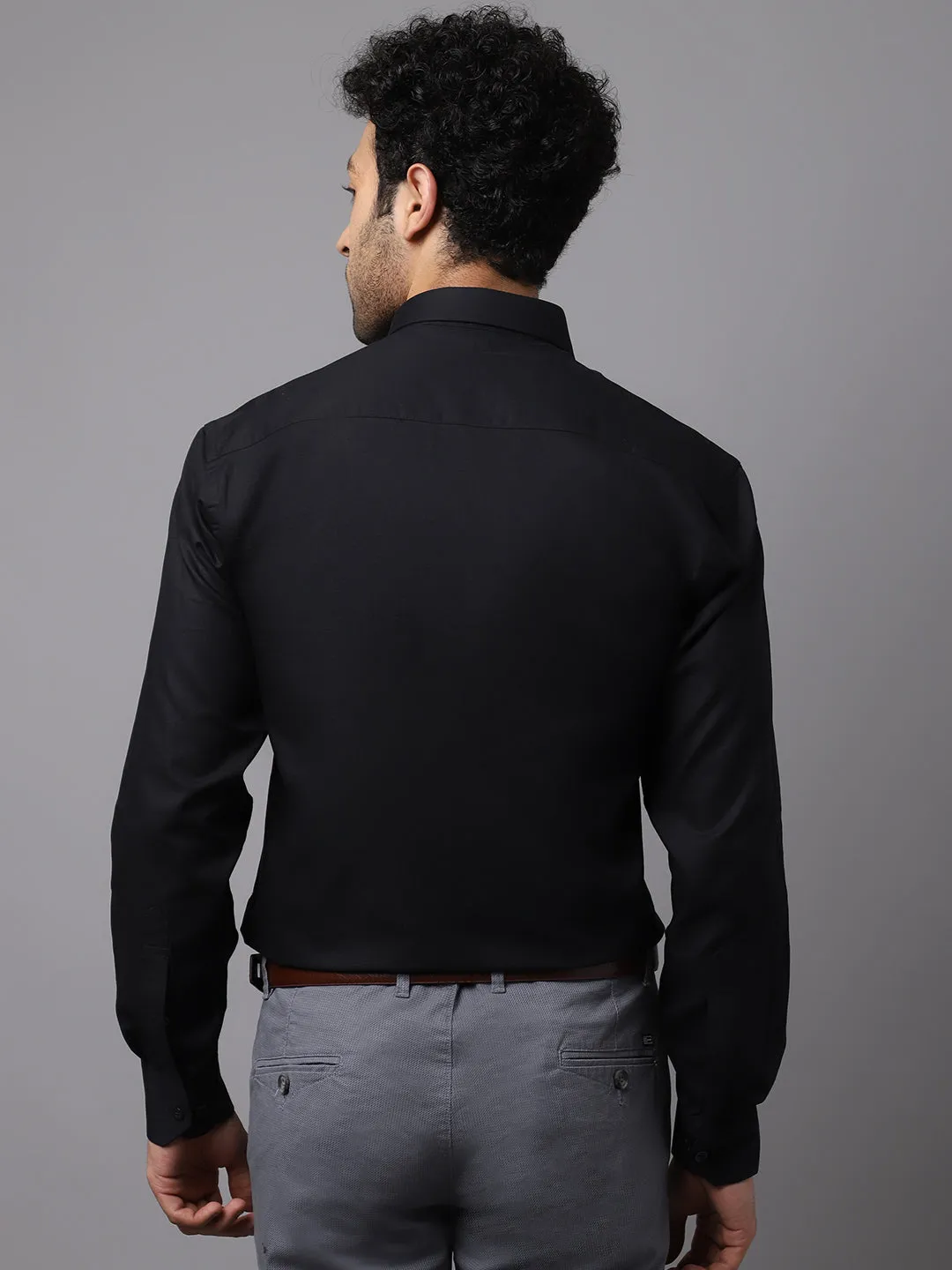 Men's Black Formal Fil a Fil Plain Full Sleeve Shirt