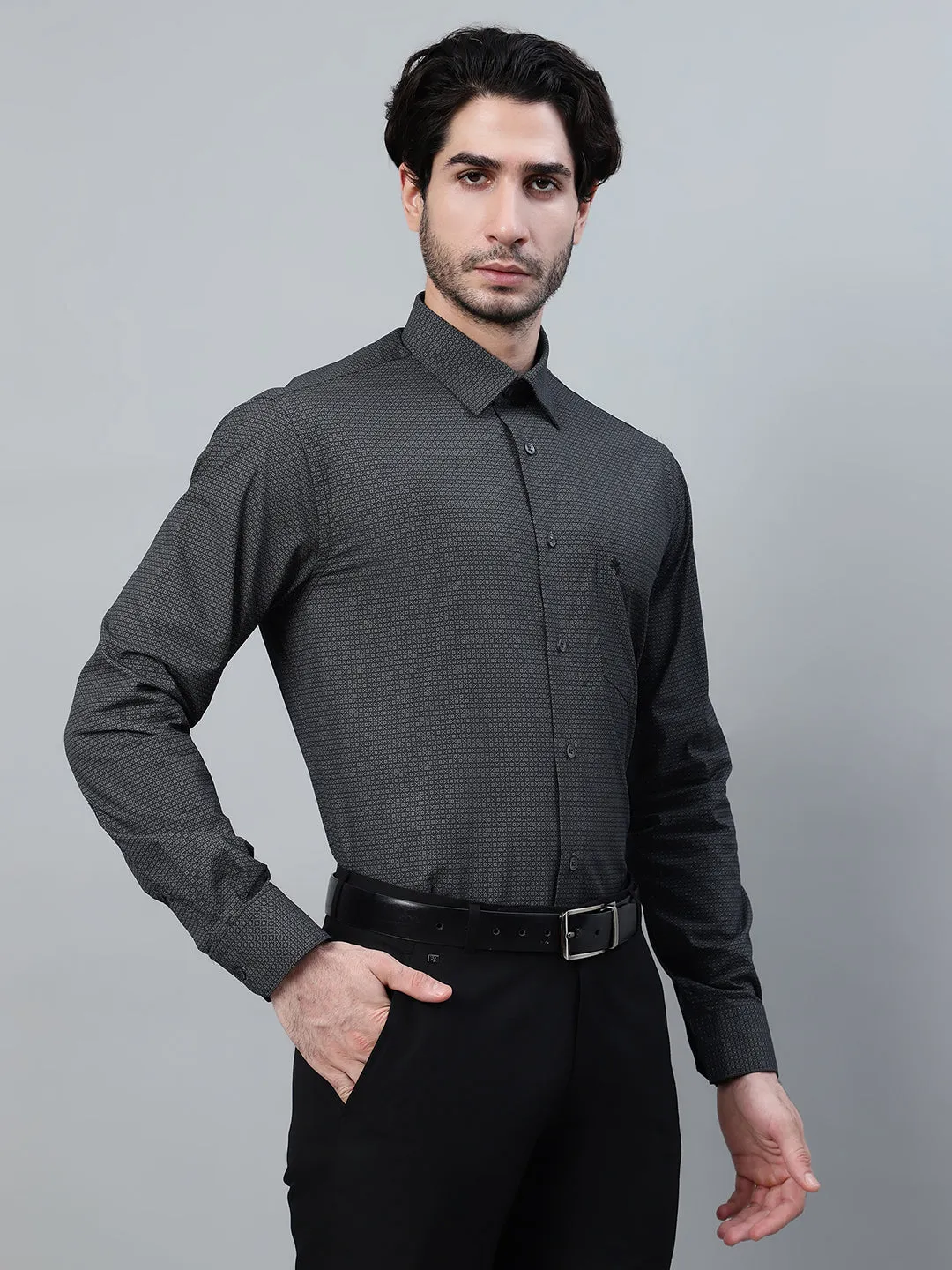 Men's Black Printed Full Sleeve Formal Shirt