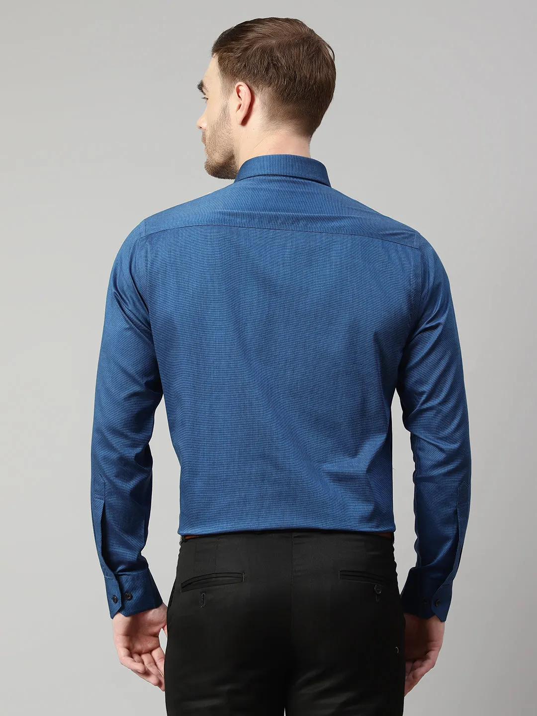 Men's Blue Formal Fil a Fil Plain Full Sleeve Shirt