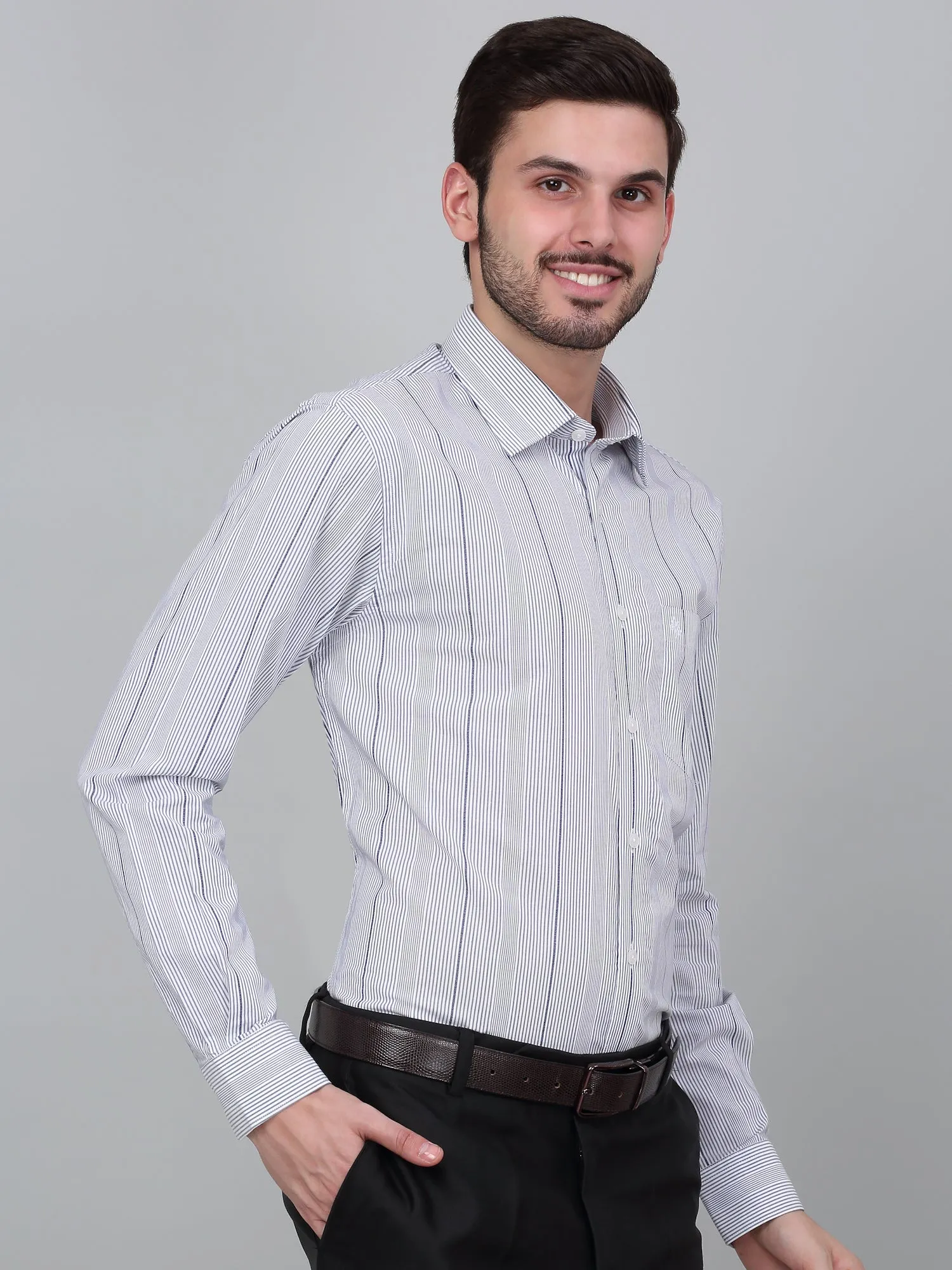 Men's Blue Striped Full Sleeve Formal Shirt