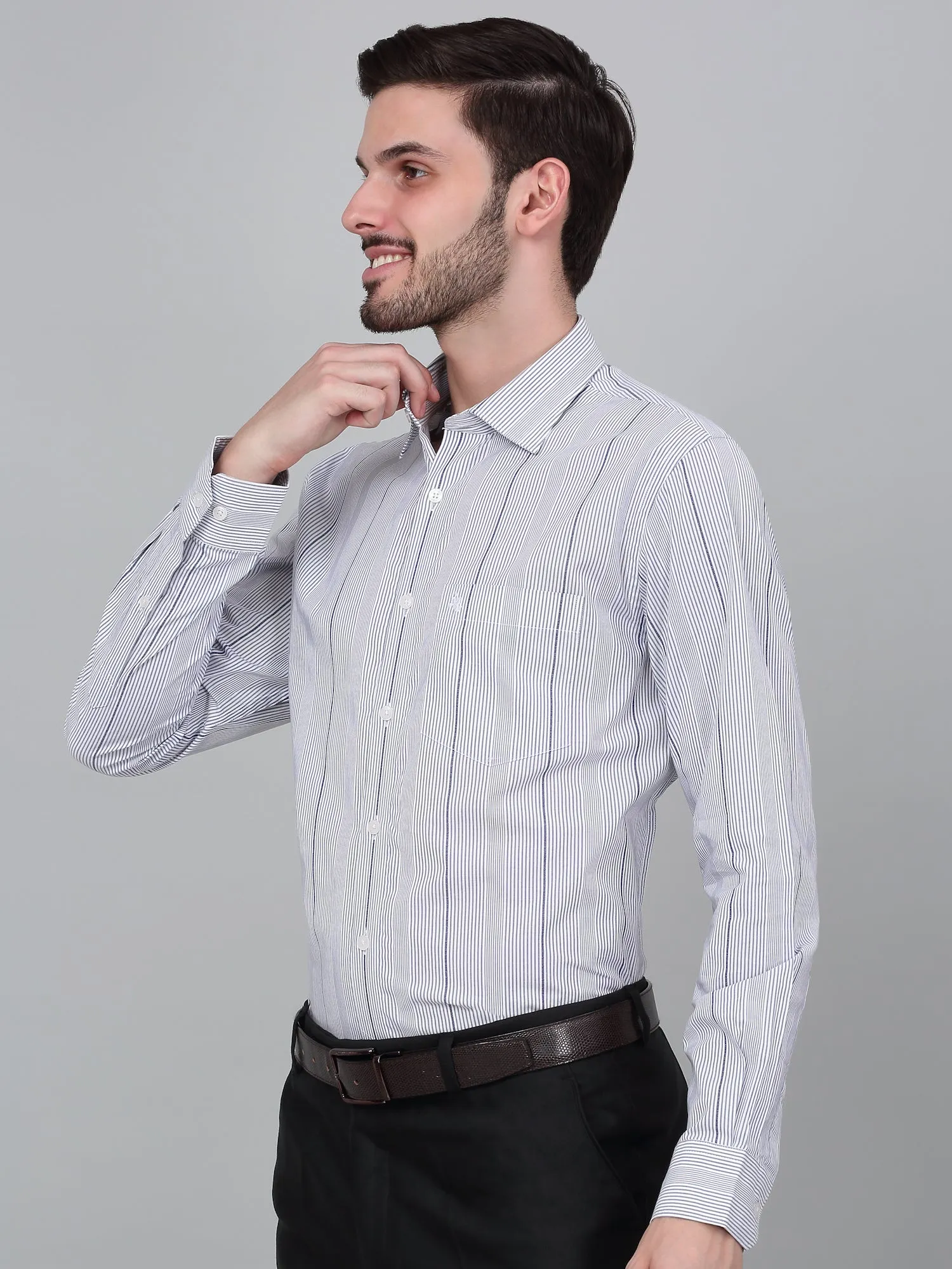 Men's Blue Striped Full Sleeve Formal Shirt