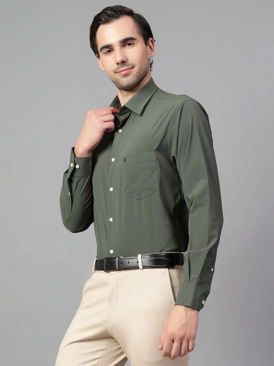 Men's Dark Green Solid Full Sleeve Formal Shirt