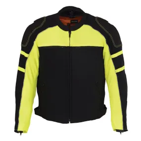 Mens Motorcycle Mesh Racer Jacket Blk Neon Green with removable rain Jacket Liner 2 Gun pockets