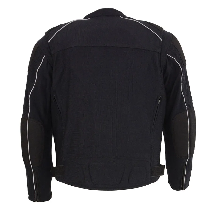 Mens Motorcycle Mesh Racer Jacket Blk with removable rain Jacket Liner and armors