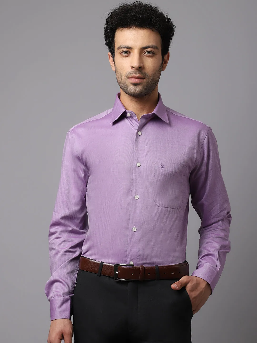 Men's Purple Formal Fil a Fil Plain Full Sleeve Shirt