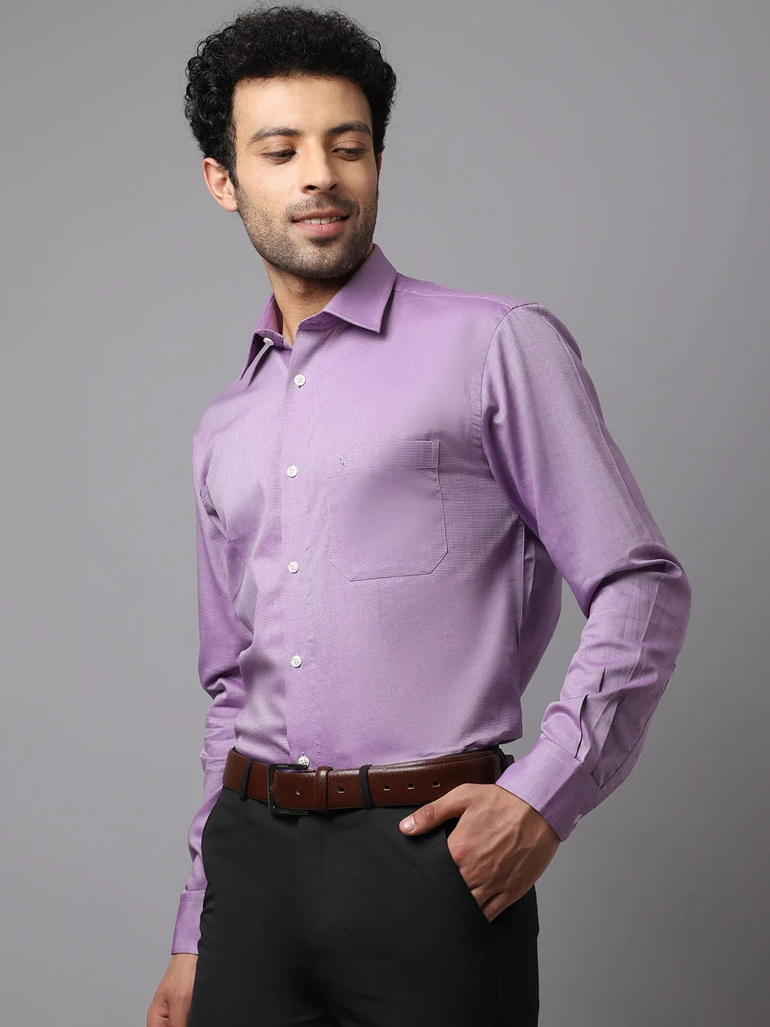 Men's Purple Formal Fil a Fil Plain Full Sleeve Shirt