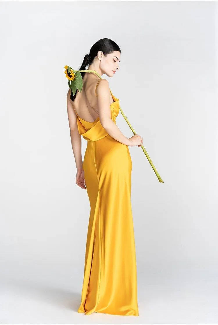 Minimalist temperament elegant sling long exposed back evening dress-  Mali