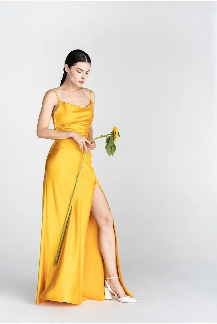 Minimalist temperament elegant sling long exposed back evening dress-  Mali