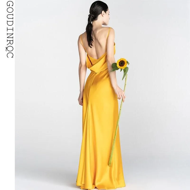 Minimalist temperament elegant sling long exposed back evening dress-  Mali