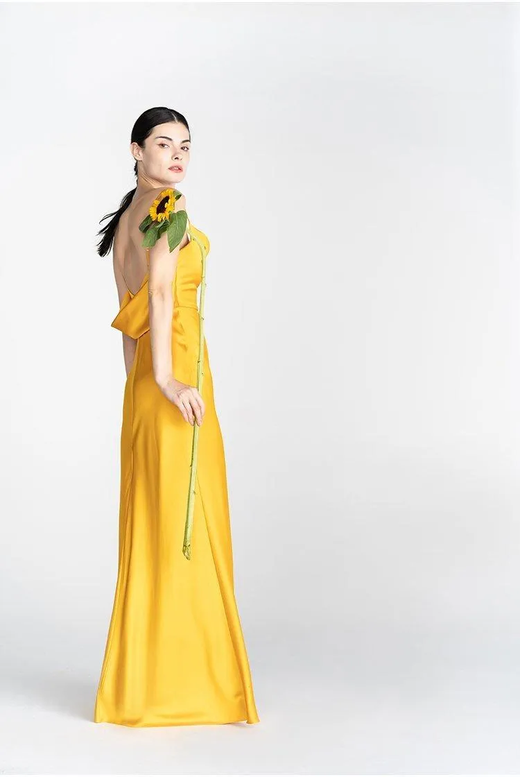 Minimalist temperament elegant sling long exposed back evening dress-  Mali