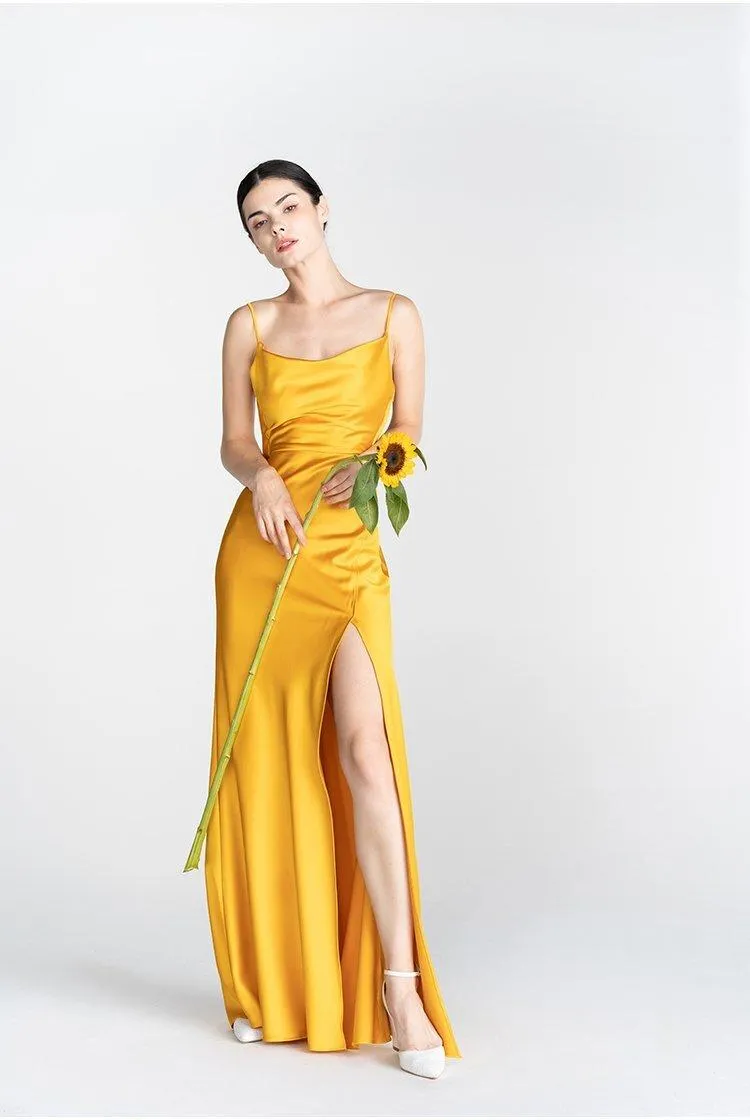 Minimalist temperament elegant sling long exposed back evening dress-  Mali