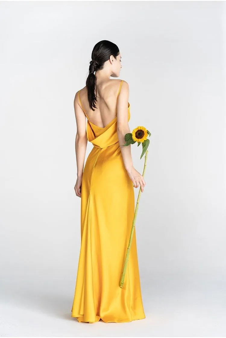 Minimalist temperament elegant sling long exposed back evening dress-  Mali