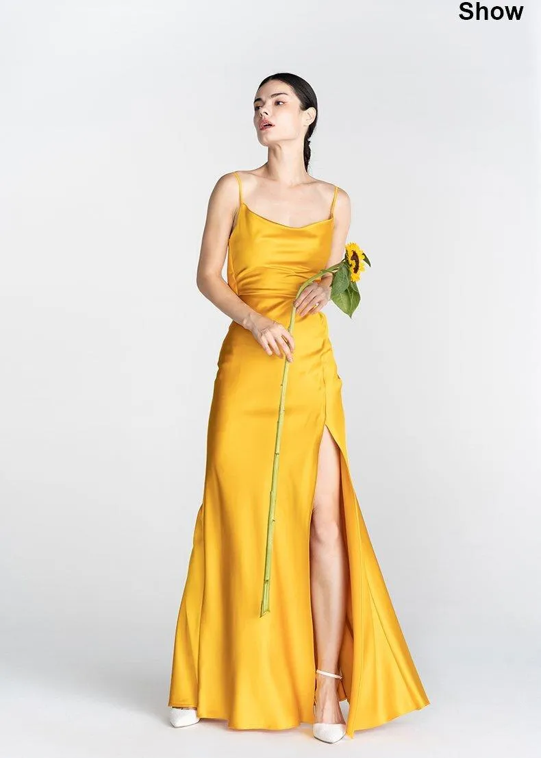 Minimalist temperament elegant sling long exposed back evening dress-  Mali