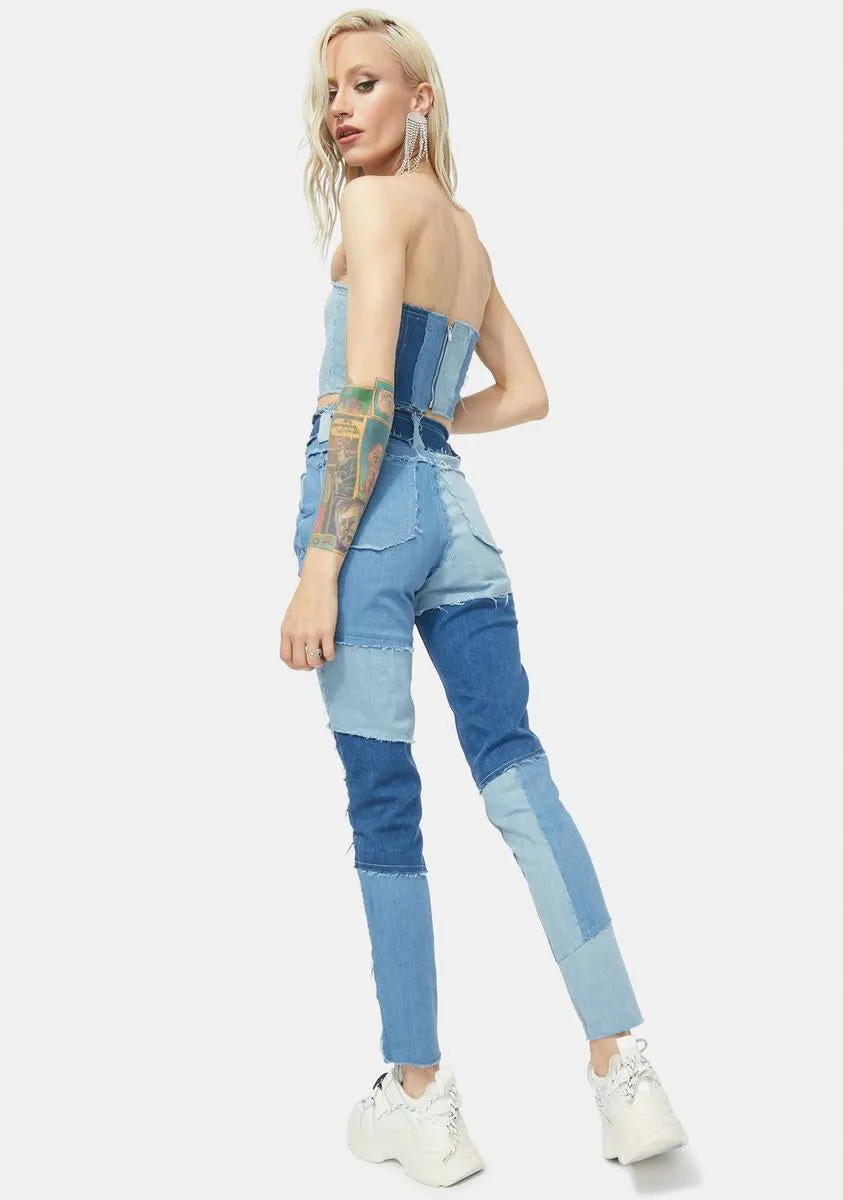 Of The Age Patchwork Denim Pants Set