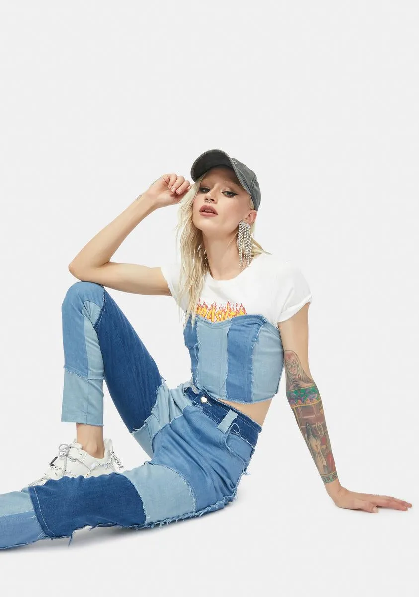 Of The Age Patchwork Denim Pants Set