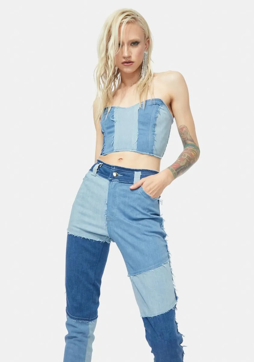 Of The Age Patchwork Denim Pants Set