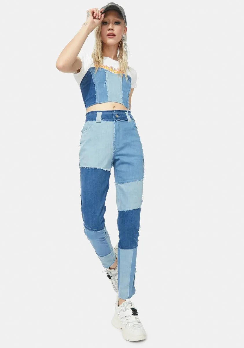 Of The Age Patchwork Denim Pants Set