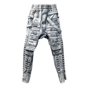 Punk Washed Ribbons Patchwork Jeans