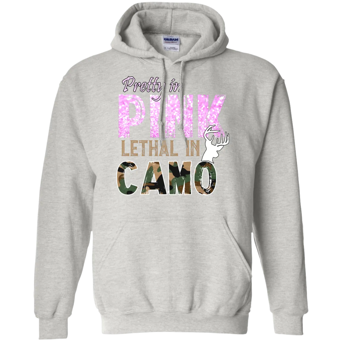 "Pretty In Pink. Lethal In Camo" Gildan Pullover Hoodie 8 oz.