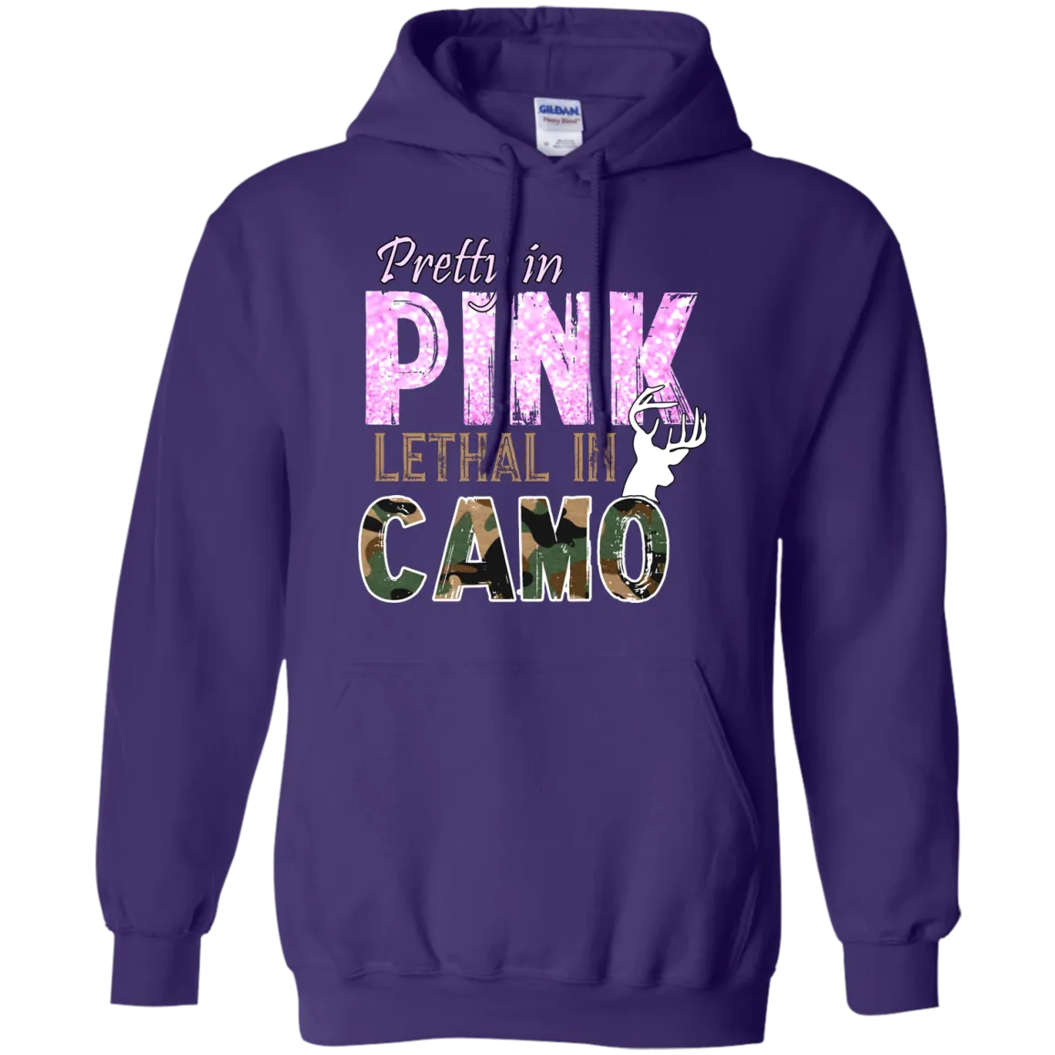 "Pretty In Pink. Lethal In Camo" Gildan Pullover Hoodie 8 oz.