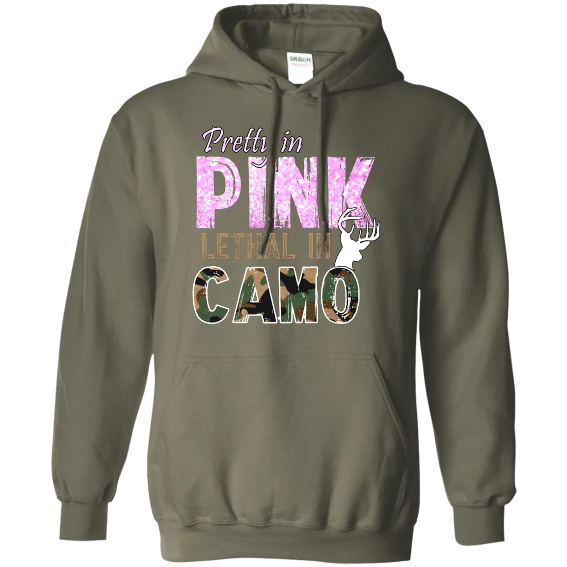 "Pretty In Pink. Lethal In Camo" Gildan Pullover Hoodie 8 oz.