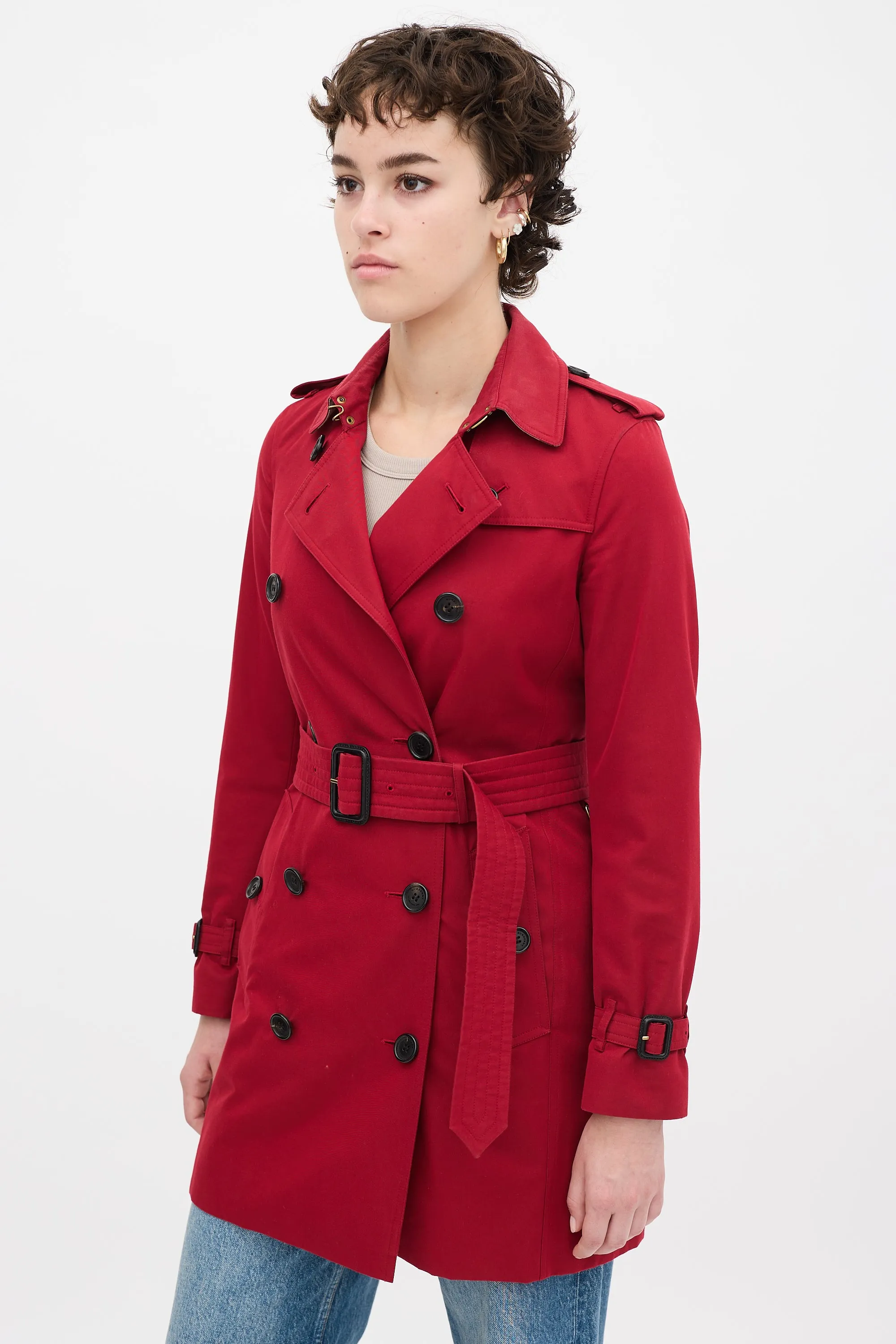 Red Cotton Kensington Medium Trench Coat