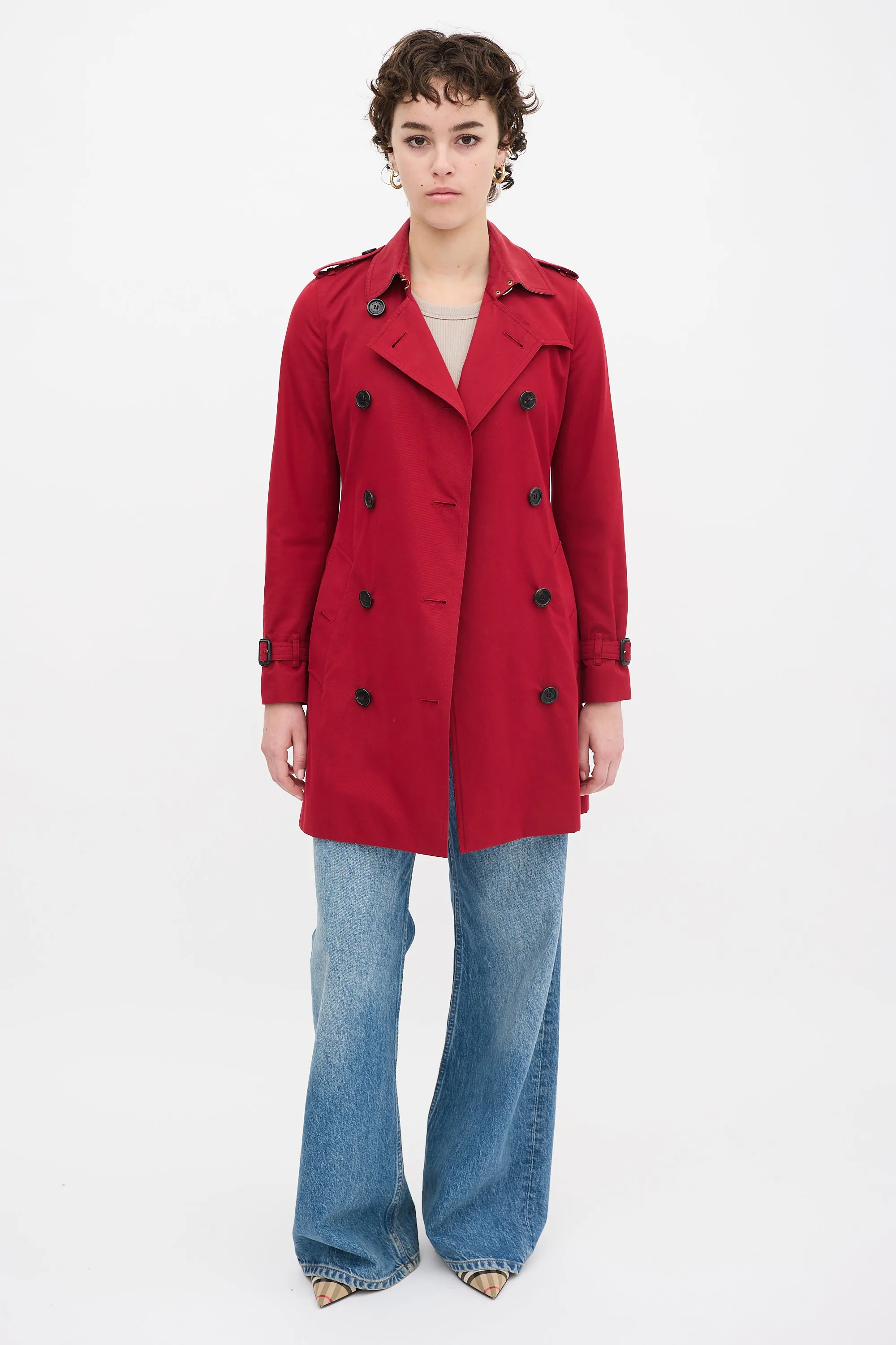 Red Cotton Kensington Medium Trench Coat