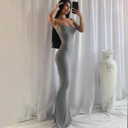 Satin Slip Sleeveless Backless Maxi Dress Women Y2k Summer