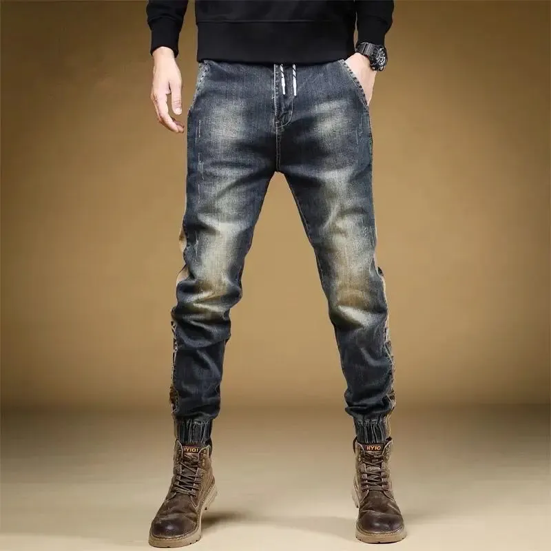 Sided Patchwork Elastic Ankle Jeans