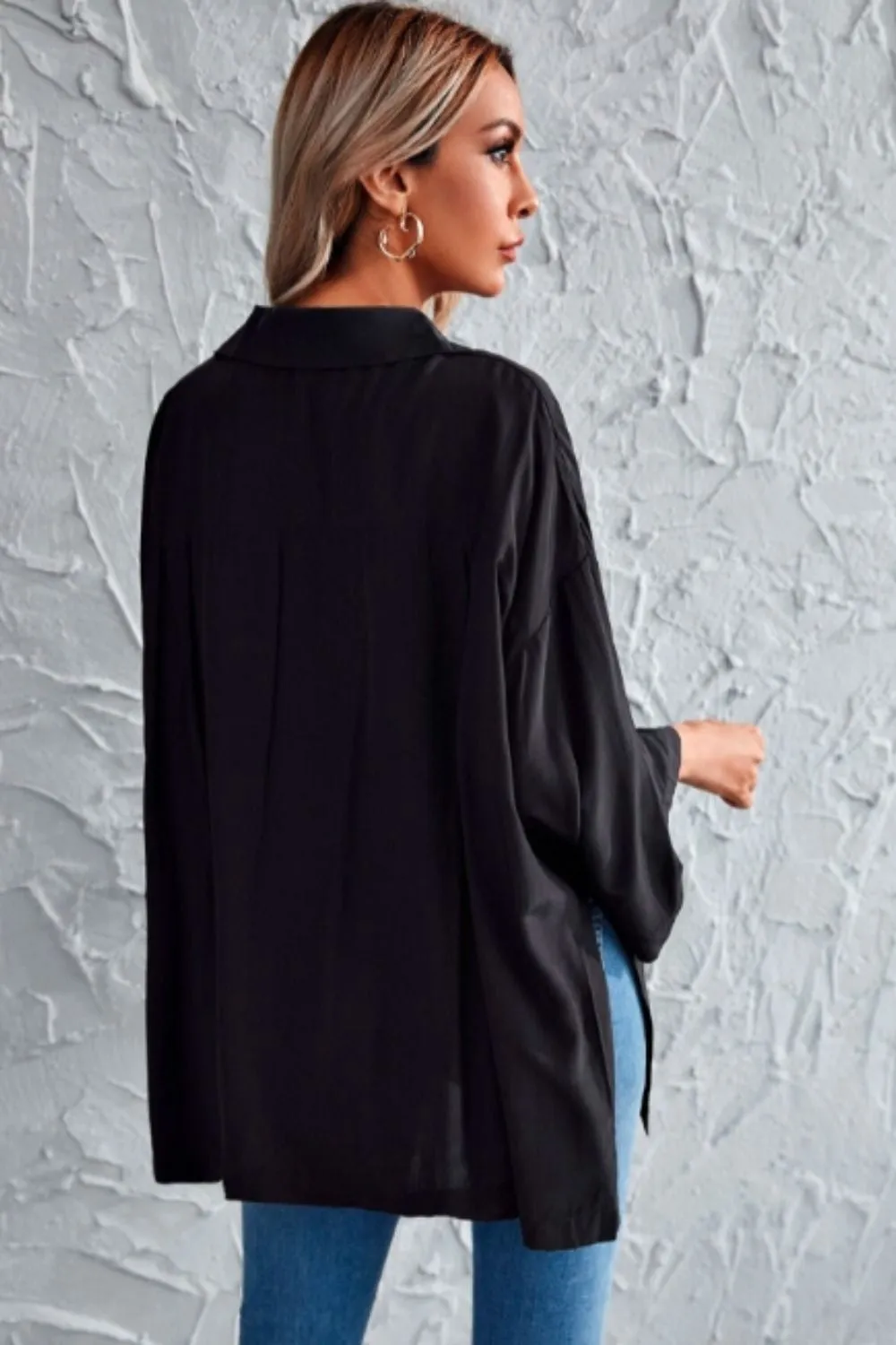 Split Side Drop Shoulder Slouchy Blouse