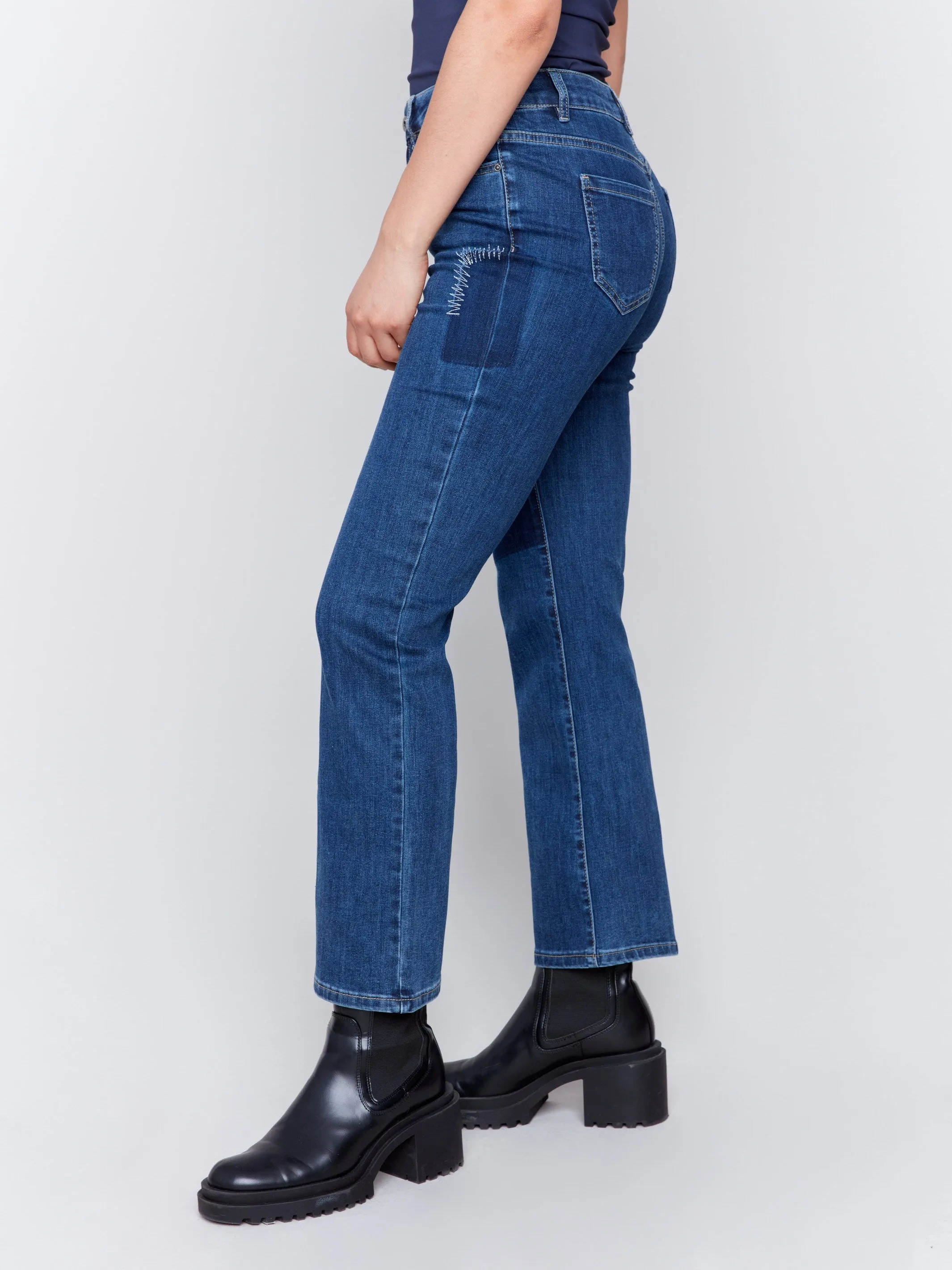 Straight Leg Patchwork Jeans - Indigo