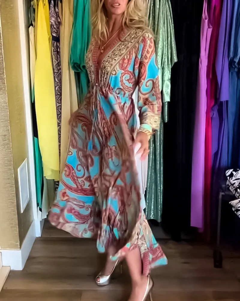 TastyHottie - Fashion print long sleeve long dress