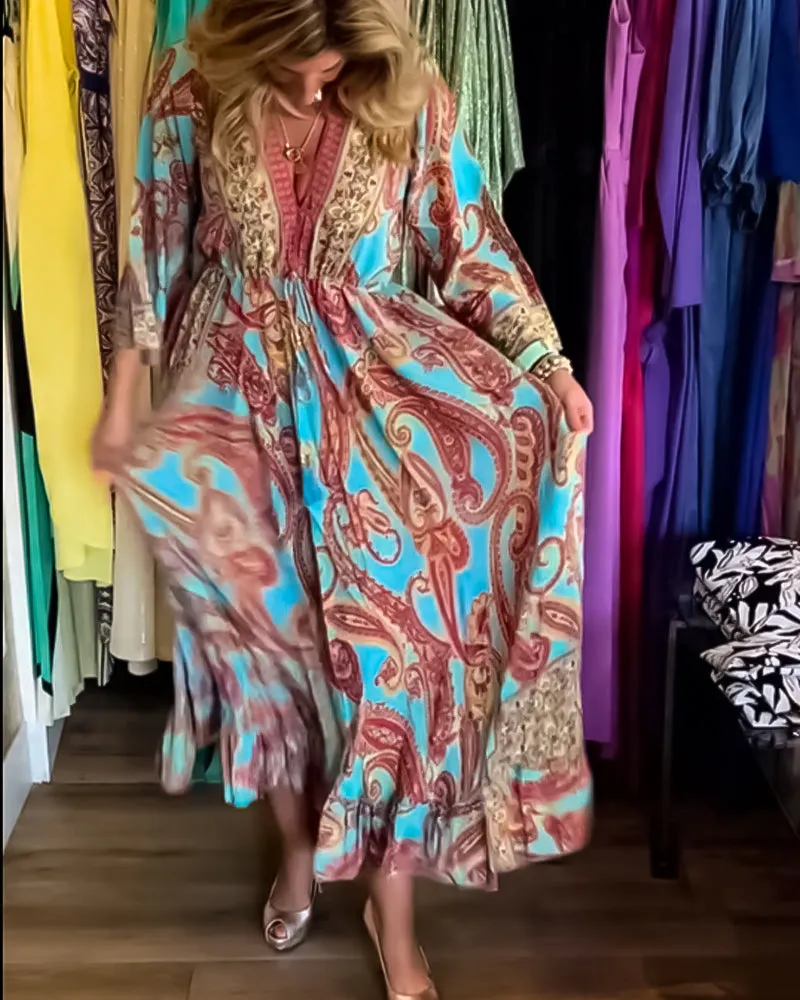 TastyHottie - Fashion print long sleeve long dress