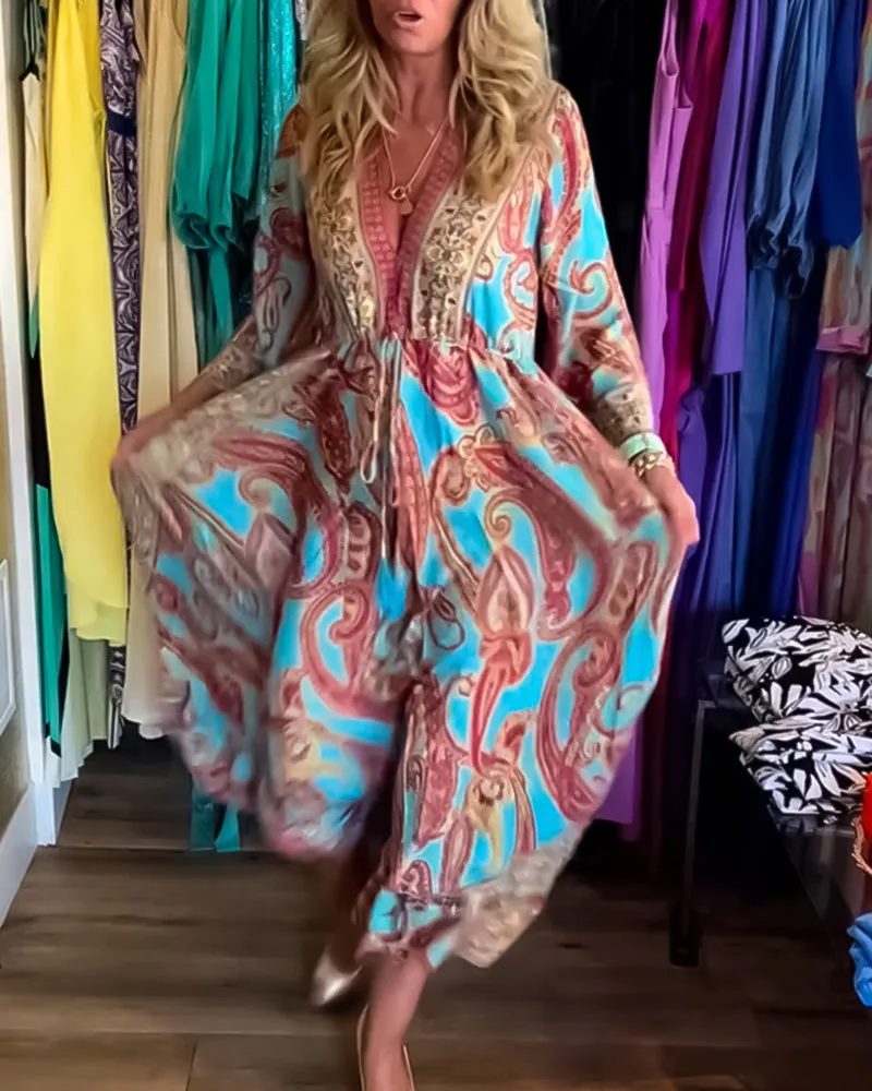 TastyHottie - Fashion print long sleeve long dress