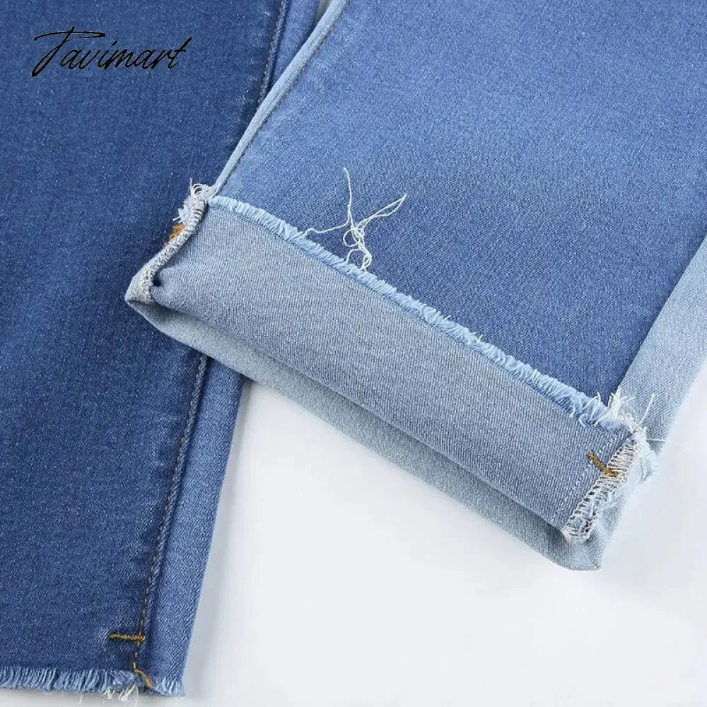 Tavimart Color Block Mom Jeans Women 90s Denim Blue Frayed Hem High Waist Straight-leg Panel Jean e-Girl Y2K Aesthetic Clothes