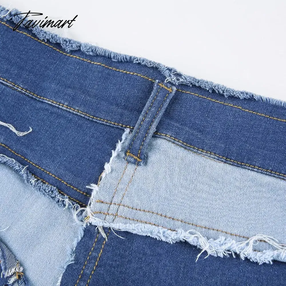 Tavimart Color Block Mom Jeans Women 90s Denim Blue Frayed Hem High Waist Straight-leg Panel Jean e-Girl Y2K Aesthetic Clothes