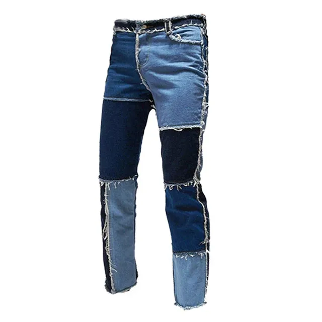 Three Color Patchwork Contrast Jeans