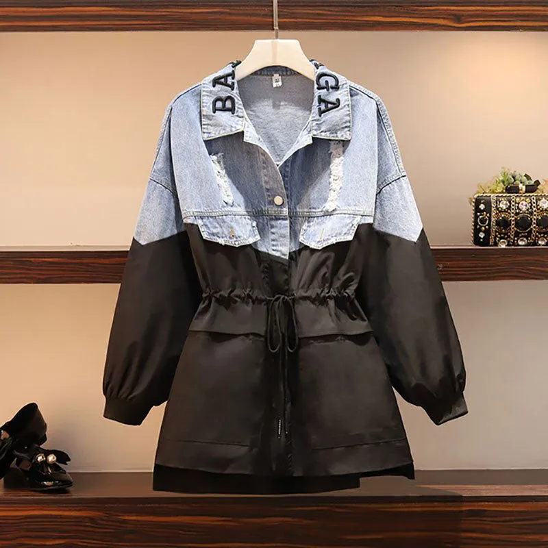 Two Tone Patchwork Long Sleeve Denim Jackets