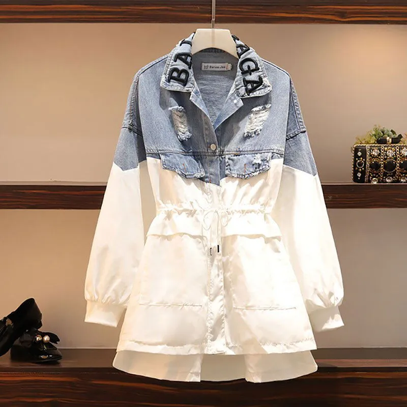 Two Tone Patchwork Long Sleeve Denim Jackets