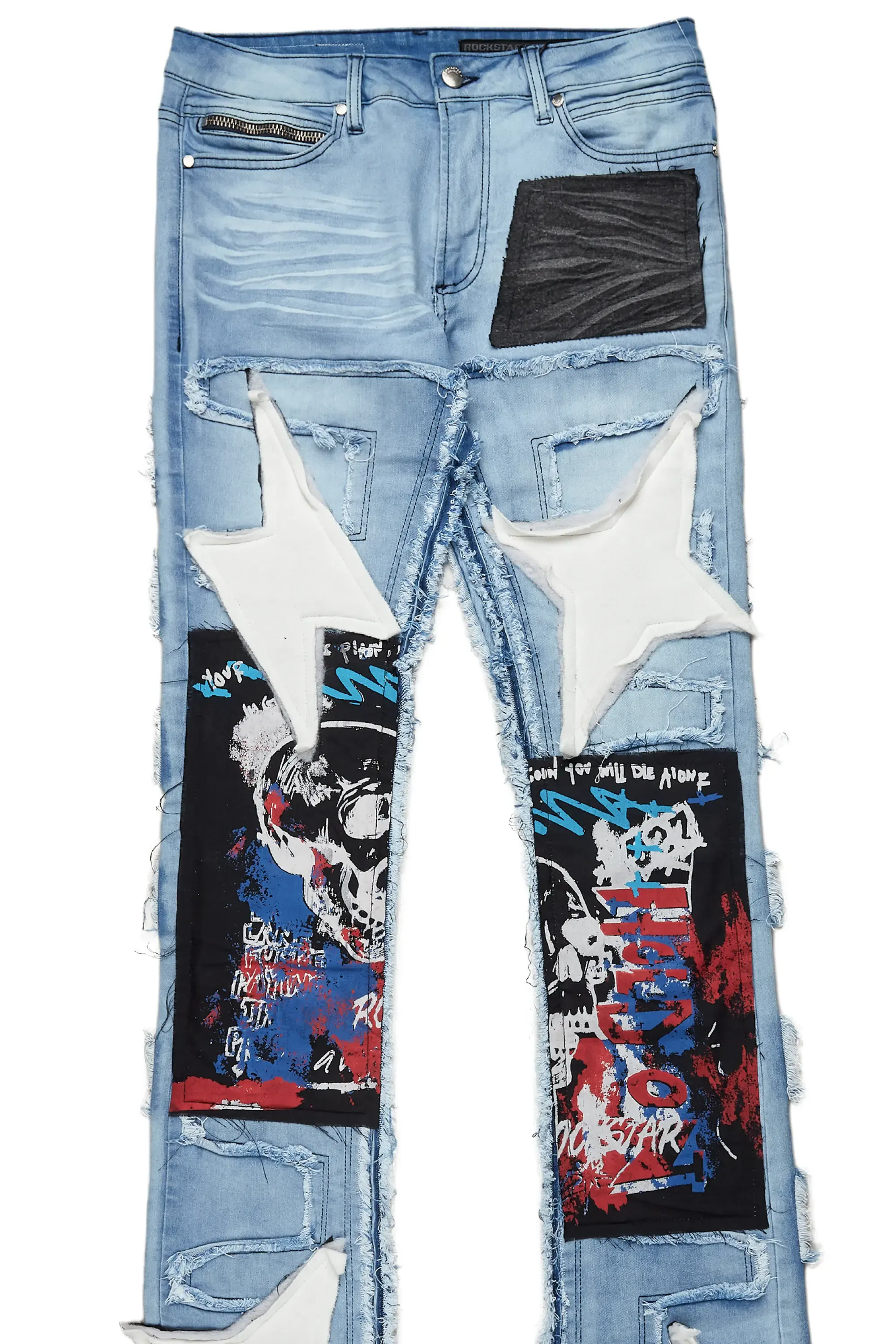 Vinson Light Blue Patchwork Super Stacked Flare Jean