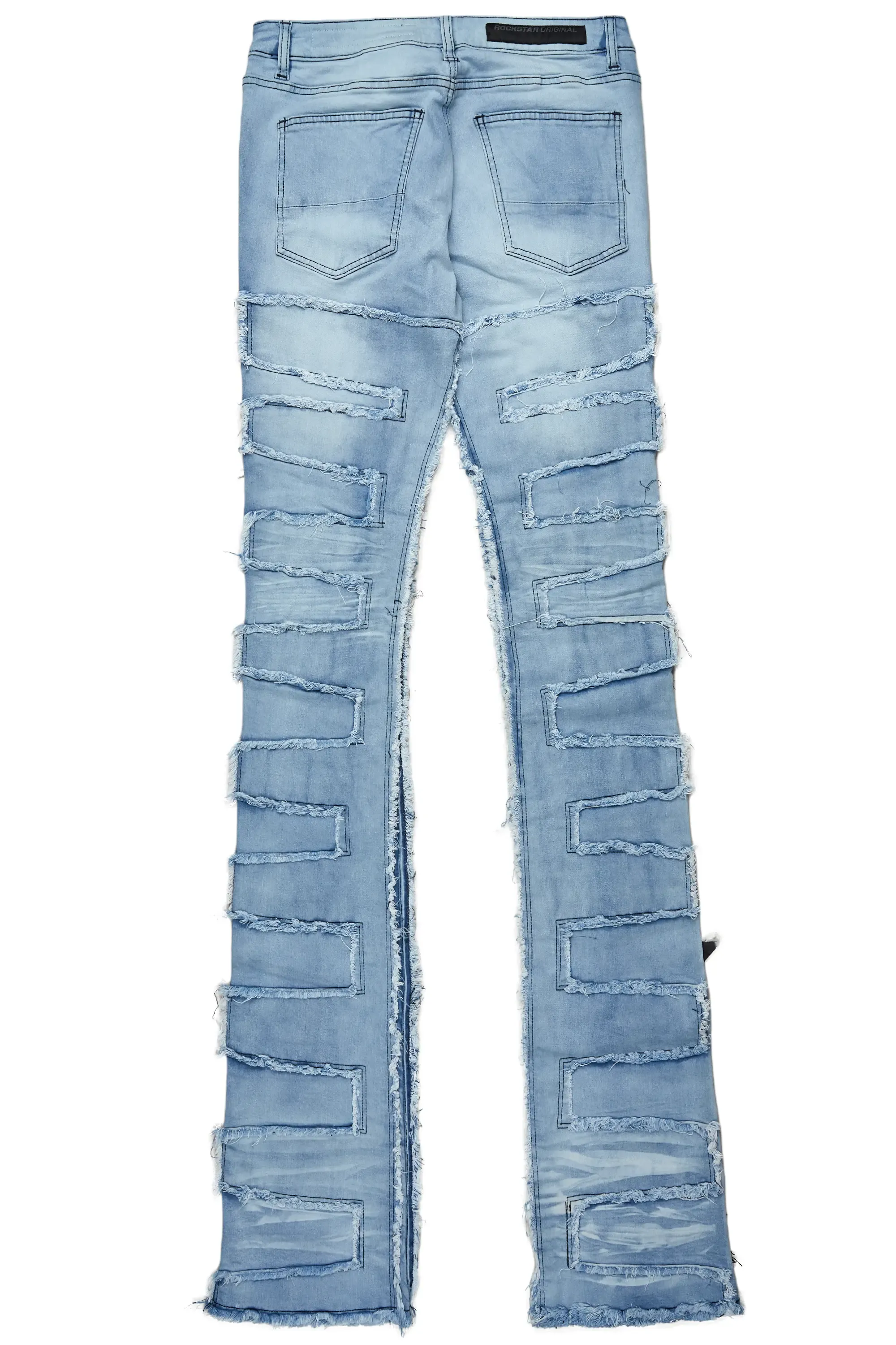 Vinson Light Blue Patchwork Super Stacked Flare Jean