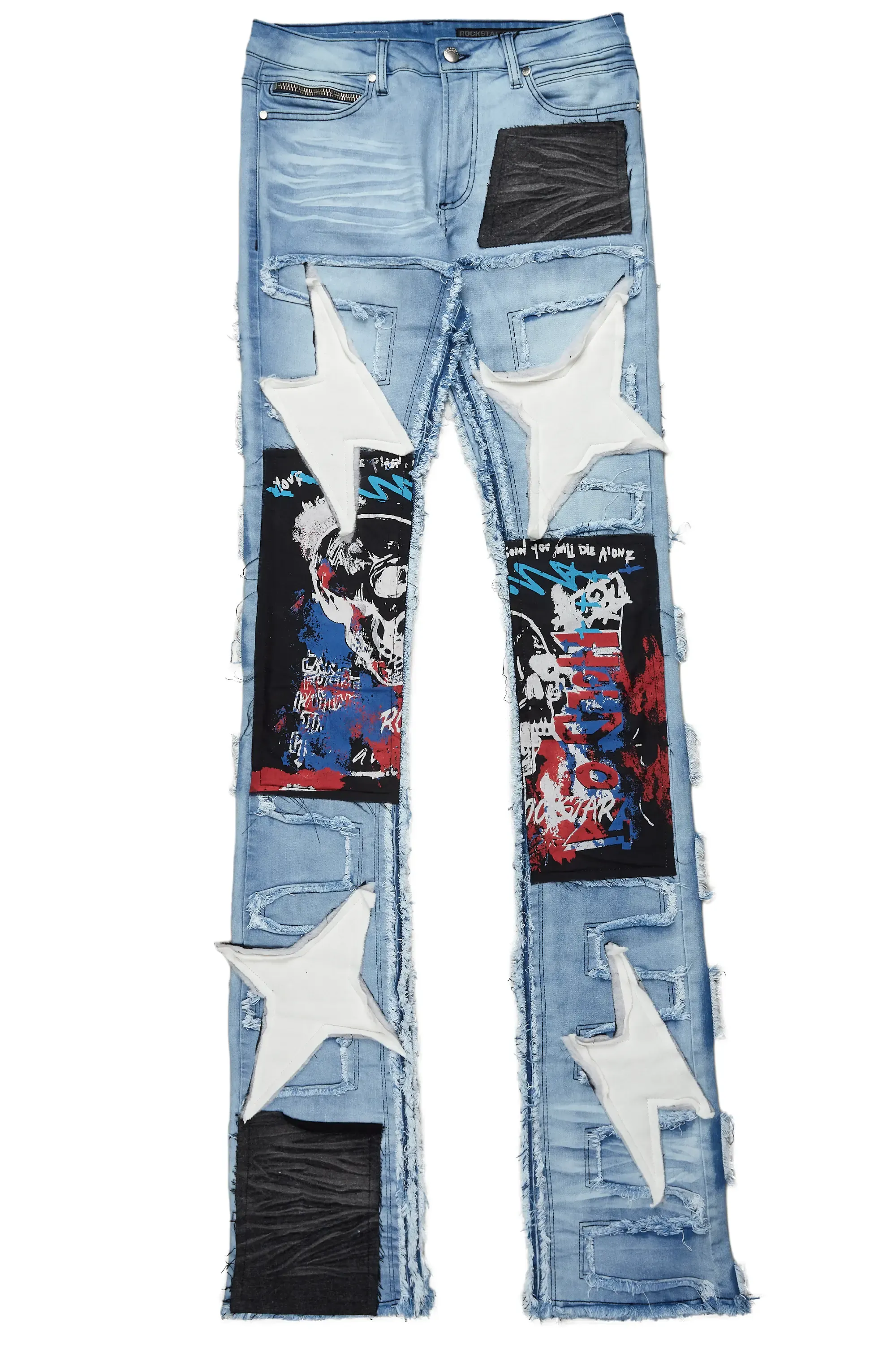 Vinson Light Blue Patchwork Super Stacked Flare Jean