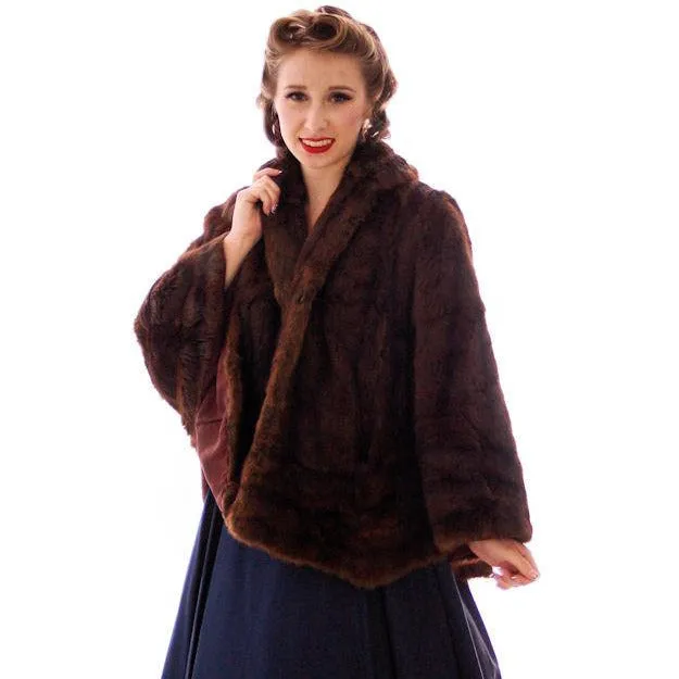 Vintage 40s Dark Brown Sable Fur Convertible Cape/ Stole O/S Hollywood Glamour