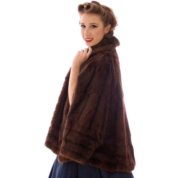 Vintage 40s Dark Brown Sable Fur Convertible Cape/ Stole O/S Hollywood Glamour