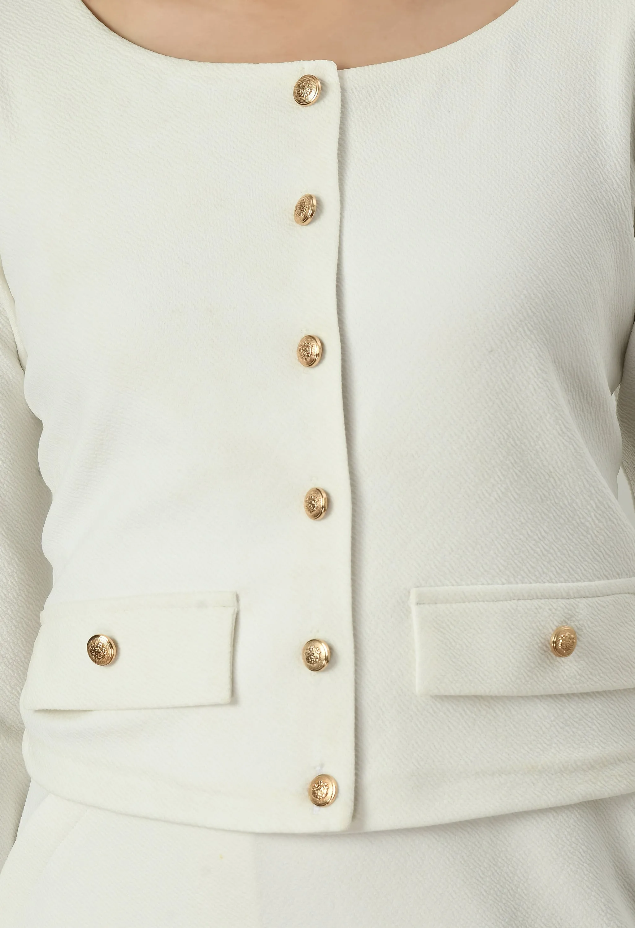 White Cotton Blend Enchanting Button-Down Crop Blazer