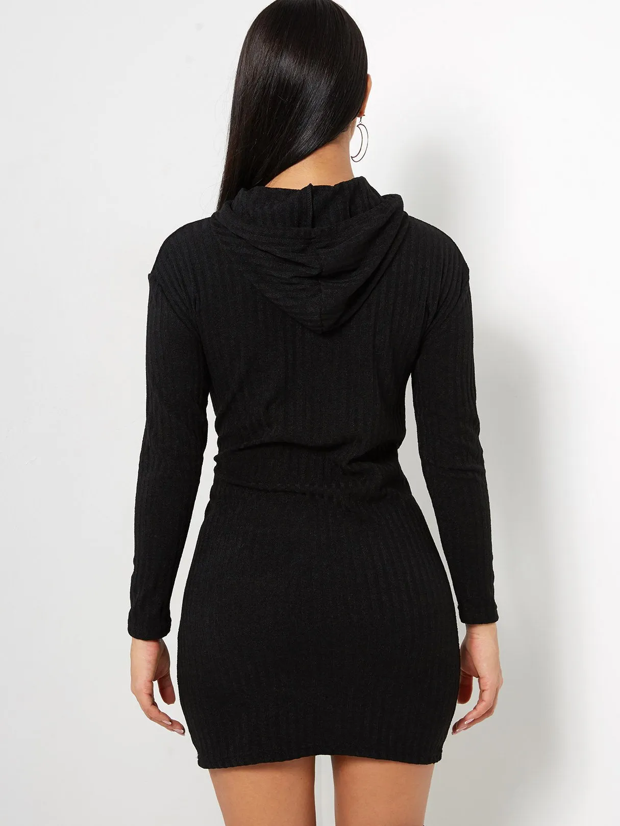 Wholesale Black Long Sleeve Hooded Casual Dress